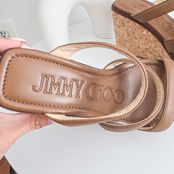 Jimmy Choo Athenia brown leather strappy platform wedge make sandals size 36 - Picture 12 of 14